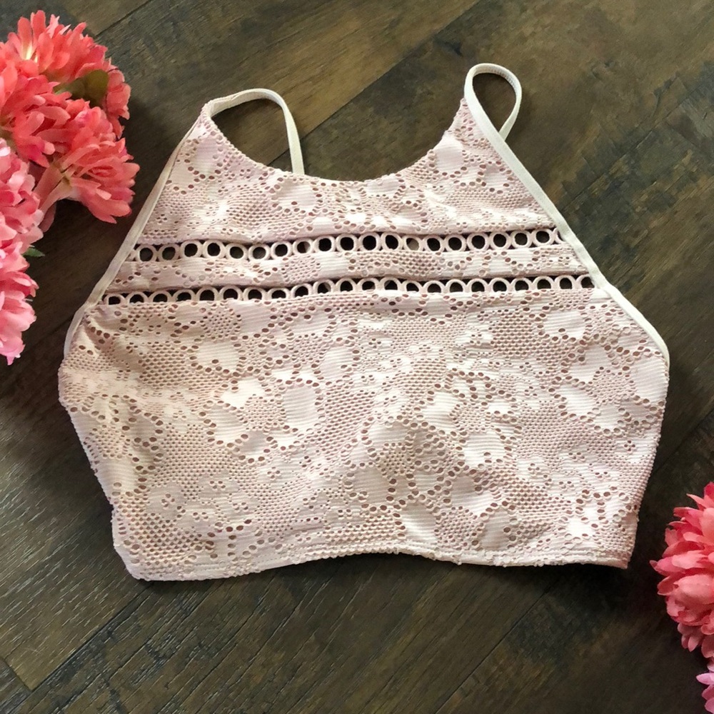 AERIE Size XXL dusty rose pink lace eyelet spaghetti strap halter top